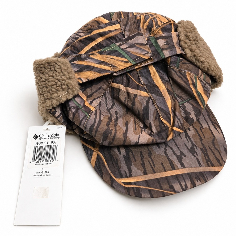 Columbia Bemidji Hat Shadow Grass Camo Fleece Lined Ear Flaps HU9004-937 Large